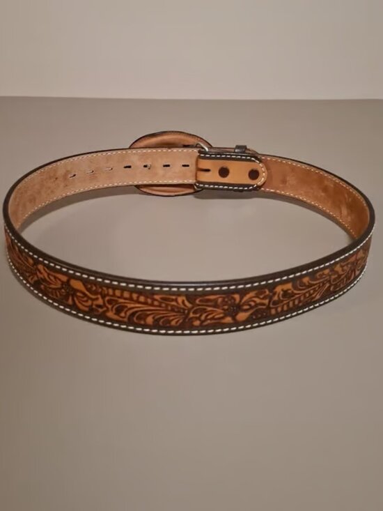Justin Womens Tan Leather Belt With Tony Llama Leather Horse Belt Buckle Size 30 main image 8